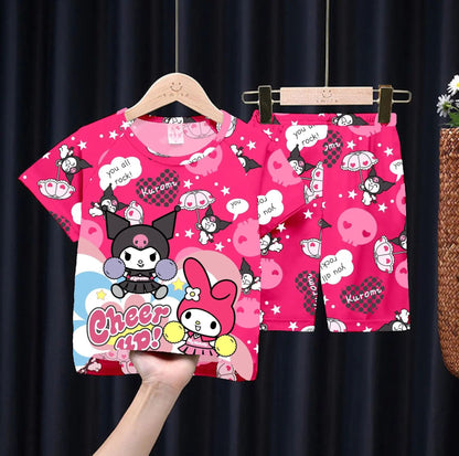 Children's Anime Doraemon Pajamas Set  for Kids Sleepwear Baby Short-sleeve Big Girls and Boys Home Thin Clothes Set Summer