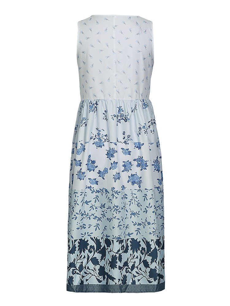 Plus Size Casual Women's Midi Dress 2025 Summer New Floral Printed Sleeveless Fl