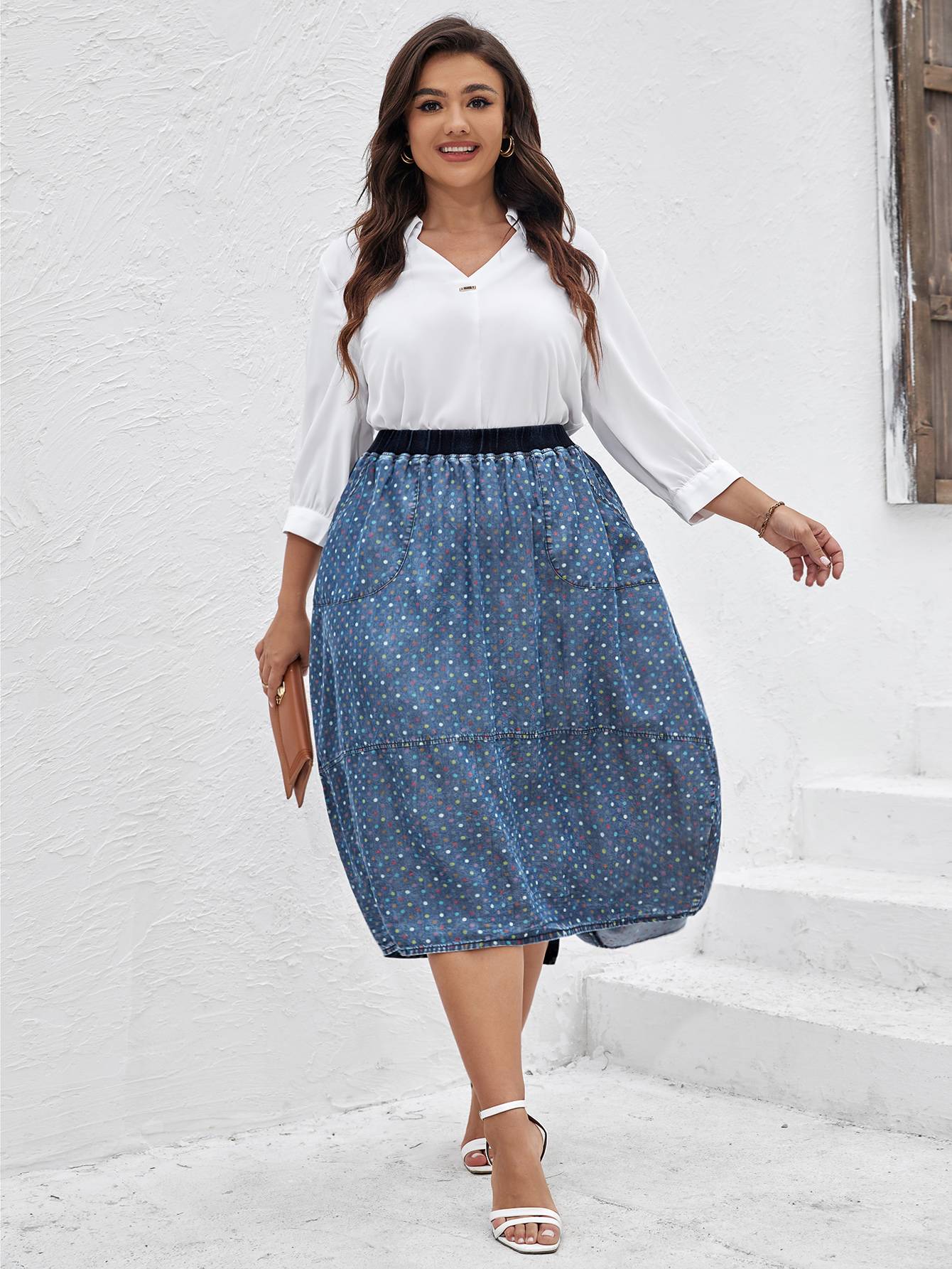 Women Plus Size Woven Spring And Autumn Denim Skirt