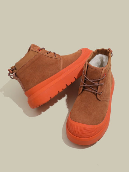 Fujin 4cm New Synthetic Suede Genuine Leather Spring Autumn Ankle Booties Chunky Sneakers High Brand Big Size Plush Women Shoes