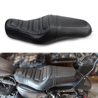 Assento Duplo de Couro Sintético Preto para Moto Harley Sportster XL883 XL1200 48 Almofada de Assento para Piloto e Passageiro Traseiro