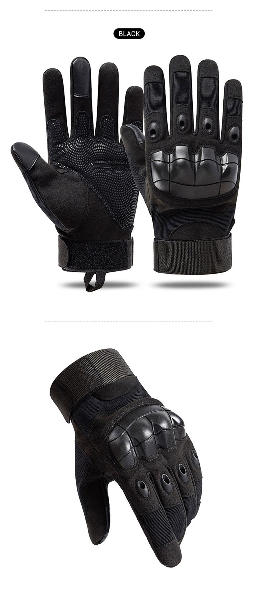 Luva de moto masculina com tela sensível ao toque, para motociclismo e motocross, proteção de dedo inteiro, Luvas Moto Preto