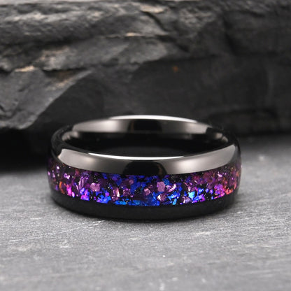 Anel Masculino de Tungstênio com Incrustação de Ametista Preto, Aliança de Casamento, Noivado, Presente de Joia, 8mm de Largura, Durável para Uso Diário Masculino