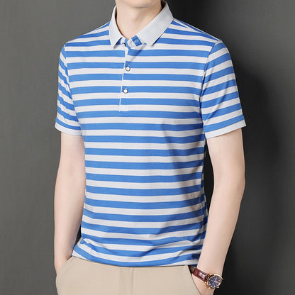 2024 Men's New Striped Cotton Business Casual Short sleeved POLO Shirt Fashion Short sleeved Comfortable and Breathable Top