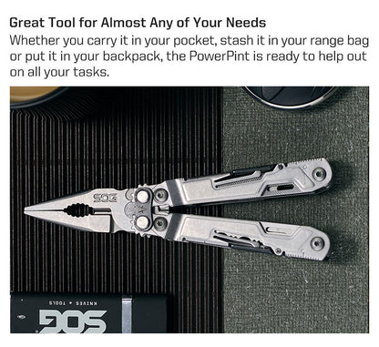 SOG PowerPint Ferramenta Múltipla Tática 18 em 1 com Alicate Dobrável e Faca - Equipamento EDC Compacto para Acampamento ao Ar Livre, Sobrevivência e Caminhada