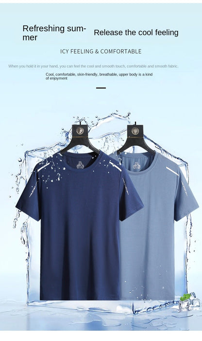 Running T-shirt Reflective Short Sleeve Ice Silk Quick Drying Summer Thin Breathable Fitness Tees Shirt Sportswear Sportsshirt