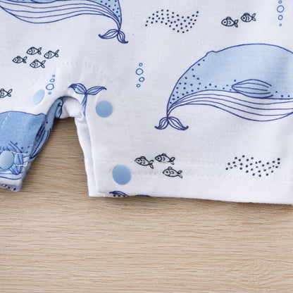 IURNXB Baby Romper Short Sleeve Infant Whale Print Bodysuit Newborn Cartoon Allover Printed Onesie for Boy's Clothing 0-18M