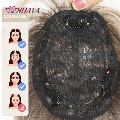 Apliques de Cabelo de 14 Polegadas para Mulheres com Cabelos Ralos, Sintéticos Resistentes ao Calor, Toppers de Peruca Femininos - Ombre Raiz Escura para Loiro
