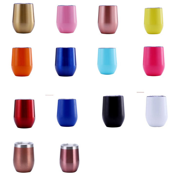 50pcs Custom 12oz Double Wall Stainless Steel Wine Tumbler Insulated Vacuum Egg Shape Wine Tumbler with Sliding Lids