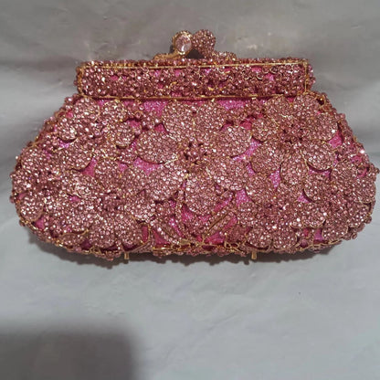 Luxury Women Pink Flower Clutch Bags Stone Evening Bags Bridal Rhinestone Handbags Wedding Clutches Bags Dinner Minaudiere Purse