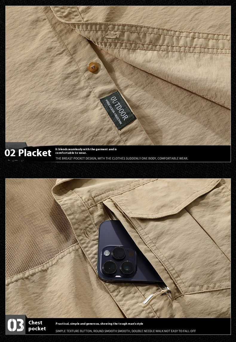 Summer Men Short Sleeve Cargo Breathable Shirt Man Casual Tactic Multi Pocket Shirts Men Outdoor Hike Safari Work Shirt Top Polo