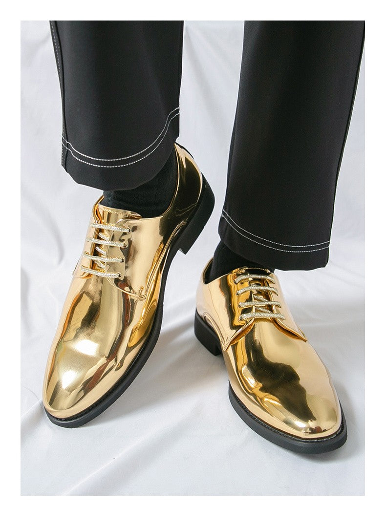 Golden Glossy Leather Shoes Man Formal Shoes Plus Size 38-50 Pointed Toe Men's Dress Shoes Comfortable Flat Party Shoes For Man