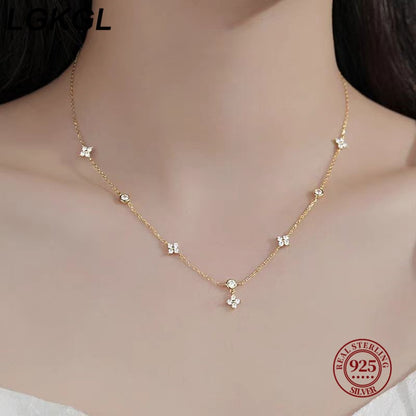 LGKGL Colar de Prata Esterlina 925 Banhado a Ouro 18K com Zircônias Brilhantes em Formato de Flor para Mulheres e Meninas Joias Exquisitas para Festas Presentes