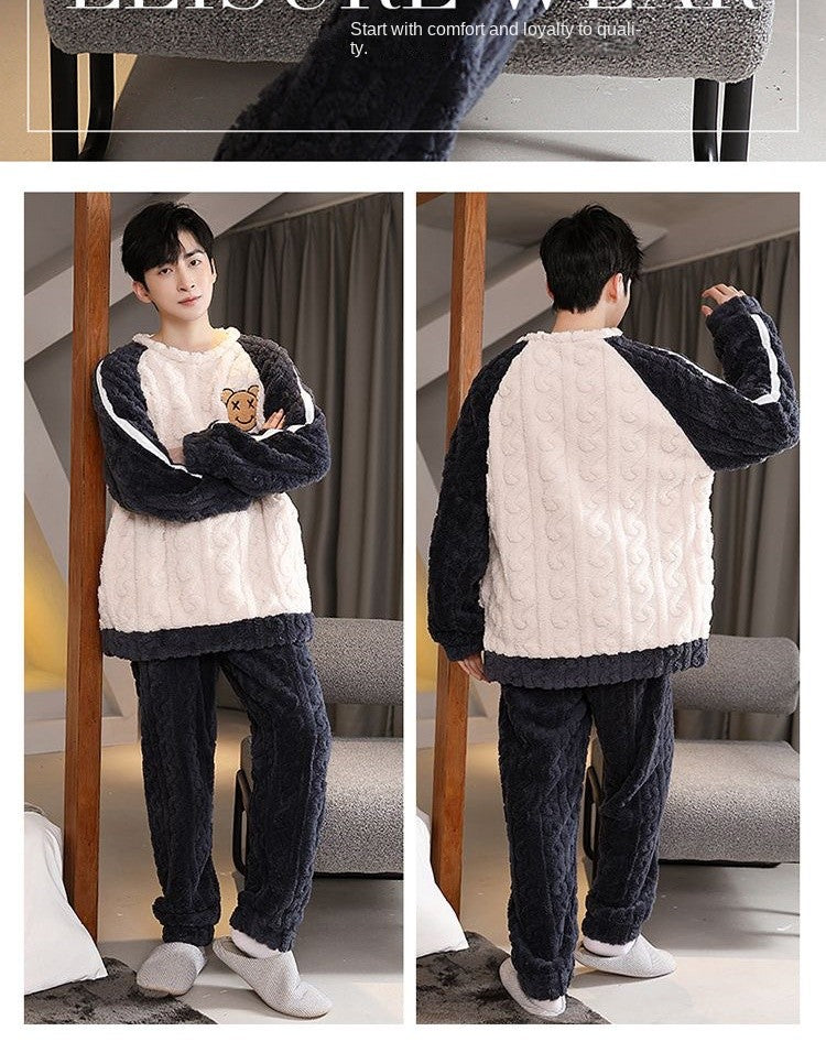 Higher Quality Thickened Warm Plus Size Men’s Pajamas Autumn and Winter Student Nightwear Loungewear Striped Sleepwear Homewear