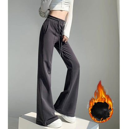 Winter Girls Fashion High Waist Thermal Fleece Pants Lady Snow Warm Straight Leg Plush Trousers Female Hot Sale Thin Pants
