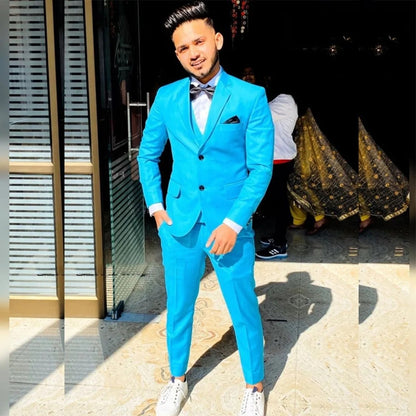 Men's Suits Blue 3 Pieces Single Breasted Notch Lapel Prom Party Blazer Prom Groom Prom Custom Costume Homme Jacket Pants Vest