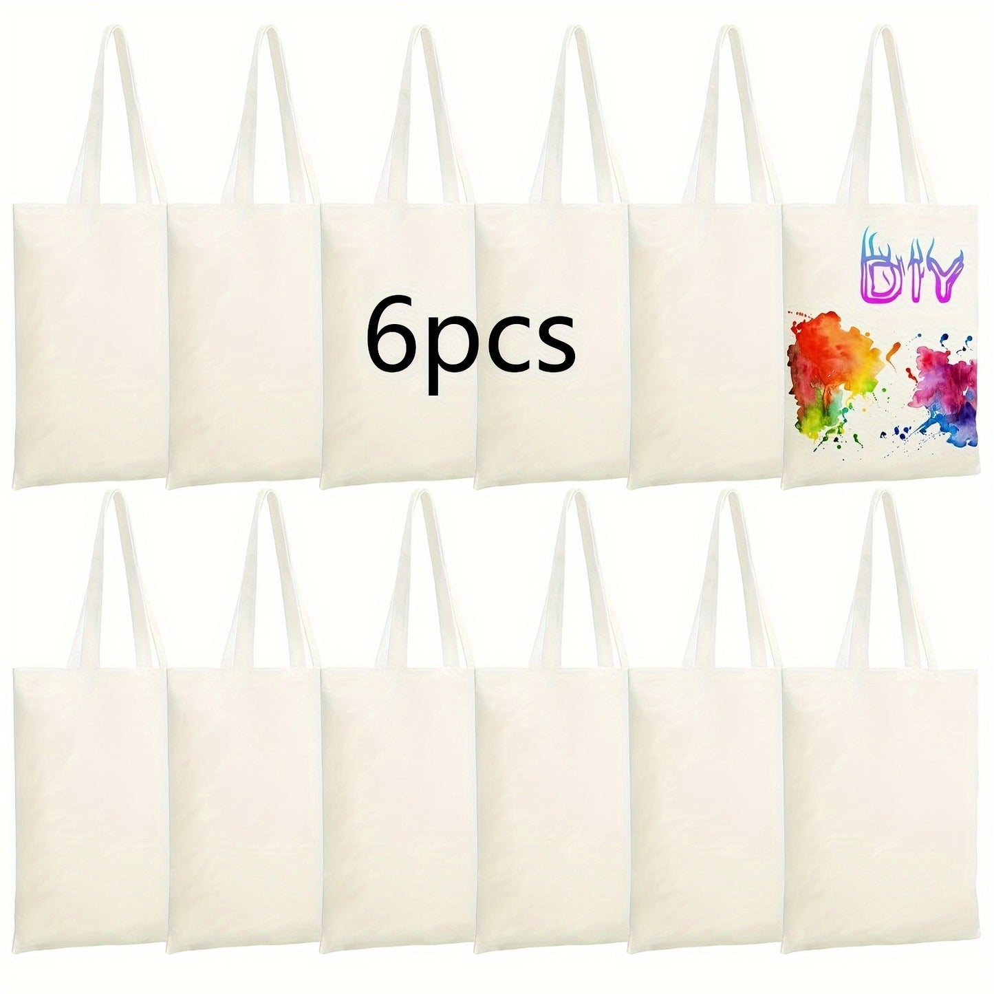 Pacote com 6 Sacolas Reutilizáveis em Branco para DIY - Laváveis, Ideais para Projetos de Transferência de Calor/Sublimação, Compras e Afazeres