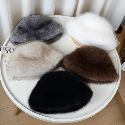 Winter Fluffy Fur Bucket Hat For Women Warm Plush Fisherman Hat Thicken Plush Ear Protection Cap Outdoor Windproof Panama Caps