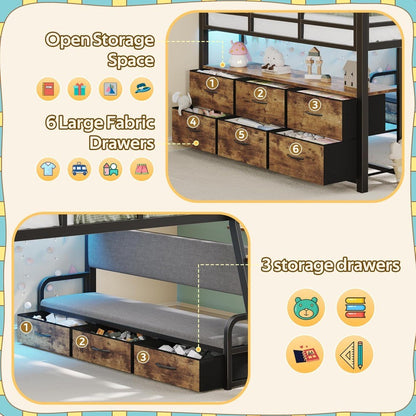Low Loft Bed Full Size, Full Size Loft Bed for Kids with 9 Storage Drawers & 15.8 H Safety Guardrail & Inclined Ladder & Safety