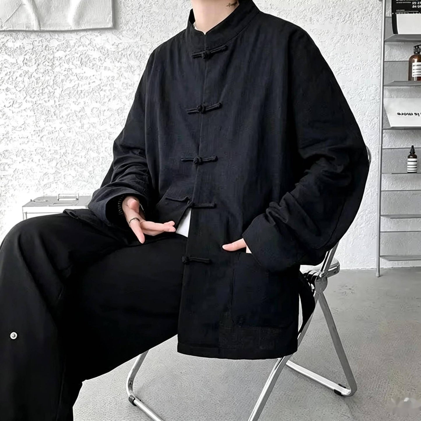 Chinese Traditional Clothes Improved Hanfu Cotton Qipao Top Autumn Spring Casual Outwear Male Big Size Shirt Kungfu Jackets