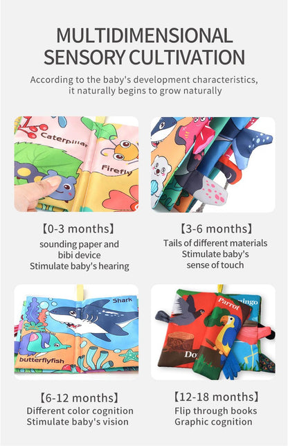 8 Page Tail Cloth Book Touch And Feel Infant Soft Books Cartoon Animals Development Interactive Early Education Toys For Baby