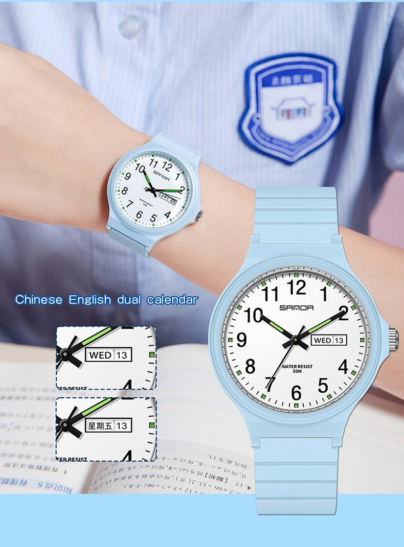 SANDA 9072 Student Quartz Watch Simple Light Fashion Resistant Outdoor Sport Wristwatch for Boy and Girl Best Gift