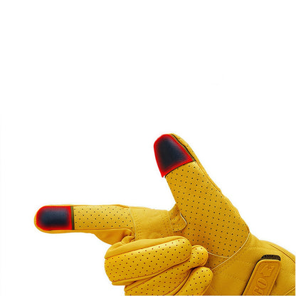 Luvas Amarelas de Couro Perfurado Respiráveis para Motocicleta Motoqueiro Esportivas de Verão Proteção para Homens e Mulheres