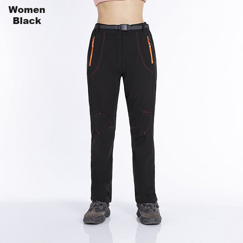 JNLN Women Winter Fleece Pants Warm Waterproof Hiking Pants Outdoor Camping Climbing Skiing Soft Shell Windproof Rain Trousers