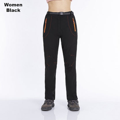 JNLN Women Winter Fleece Pants Warm Waterproof Hiking Pants Outdoor Camping Climbing Skiing Soft Shell Windproof Rain Trousers