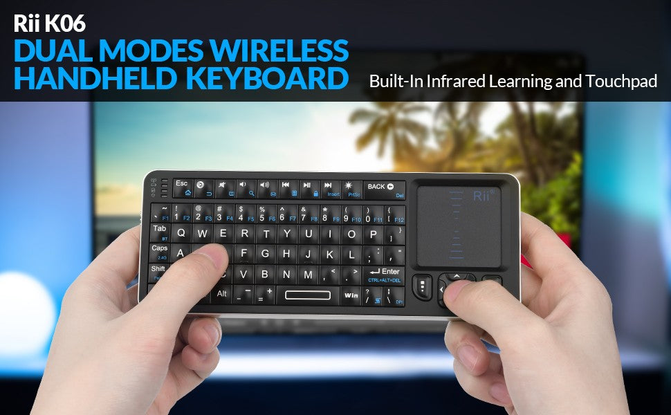Rii K06 Mini Bluetooth Keyboard,Backlit 2.4GHz Wireless Keyboard with IR Learning Touchpad Android TV Box? Mac, Laptop, Windows