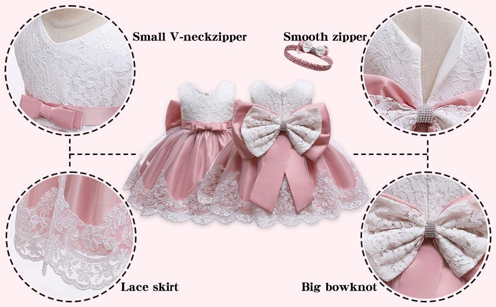 LZH Baby Girl Dress Newborn Clothes Princess Dress+Headwear For Toddler Birthday Wedding Christening Infant Party Christmas Gown