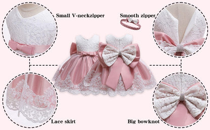LZH Baby Girl Dress Newborn Clothes Princess Dress+Headwear For Toddler Birthday Wedding Christening Infant Party Christmas Gown