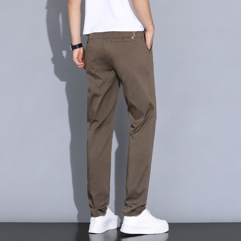 2024 Summer Thin Men Straight Casual Men's Pants Slim Stretch Elastic Waist Male Trousers Solid Color Brand Clothing Coffee