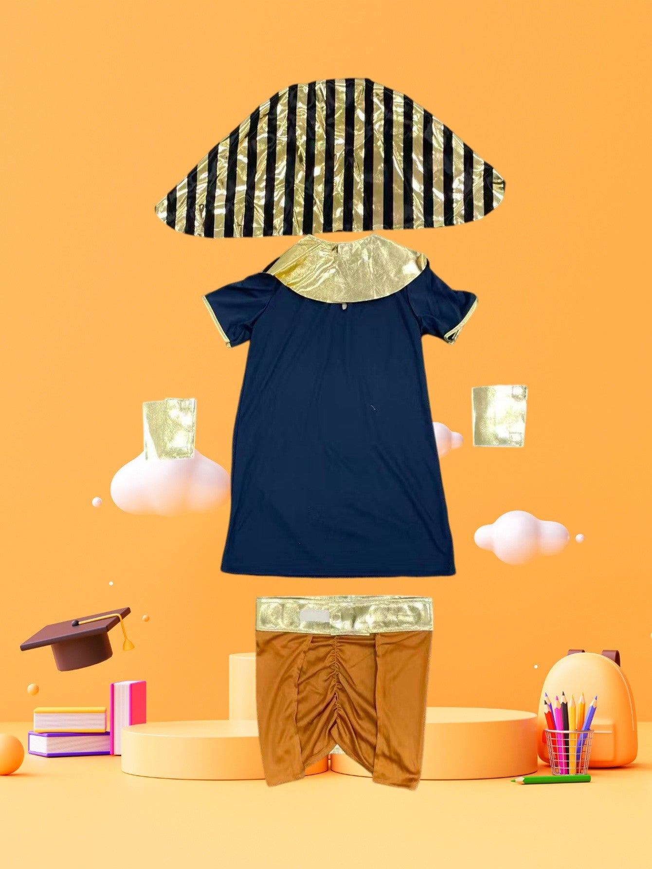 Kids Ancient Egyptian Pharaoh Cosplay Costume, full set outfit. Great for Halloween, theme party and role play.