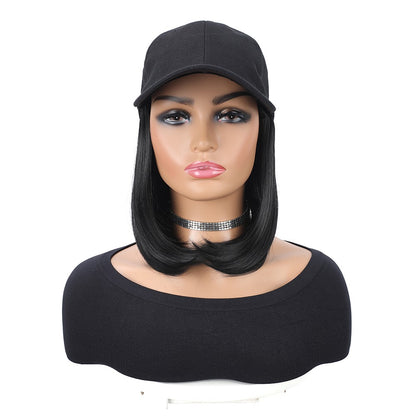 Boné de Beisebol com Extensões de Cabelo Sintético, Resistente ao Calor, 25 cm, Peruca Curta Lisa Ajustável Estilo Bob em Boné para Uso Diário Feminino