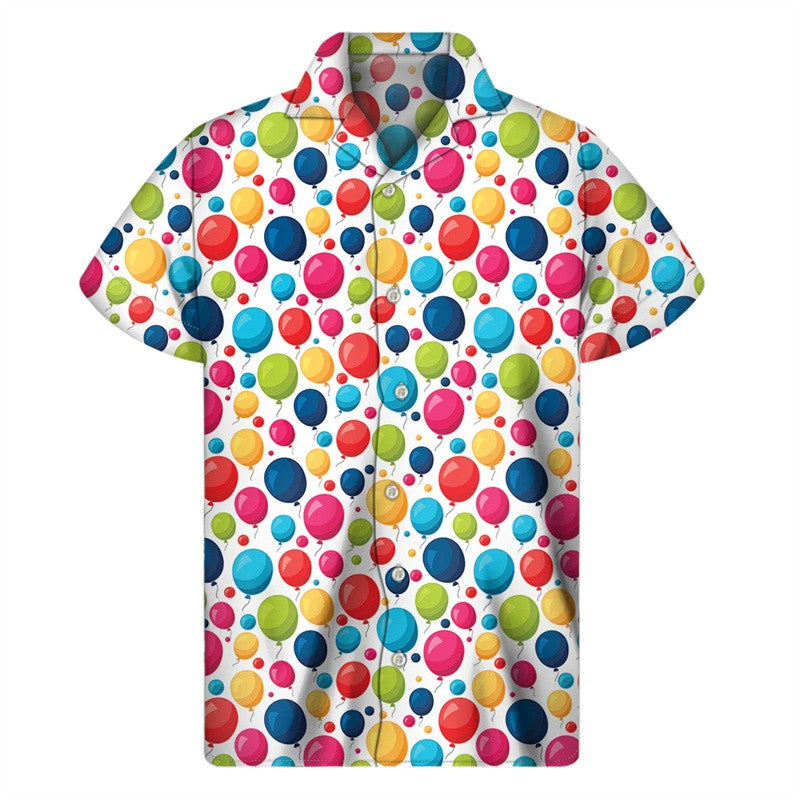 Cartoon Air Balloon 3D Print Hawaiian Shirt Men Summer Cool Lapel Shirts Fashion Short Sleeve Tops Oversized Button Blouse