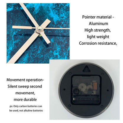 Creative Stylish Dark Green Marble Texture Pattern Tempered Glass Wall Clock Living Room Bedroom Kitchen Home Decoration Wall Clock Silent Quartz Clock Holiday Gift 12 Inches 14 Inches 16inch (Without Batteries)