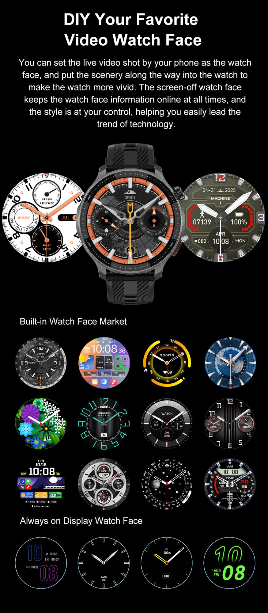 NOVO GPS Mapas Offline Smart Watch 1.43" AMOLED Militar Esportivo Smartwatch 4GB Memória Reprodutor de Vídeo Pulseira à Prova D'água 30m Natação