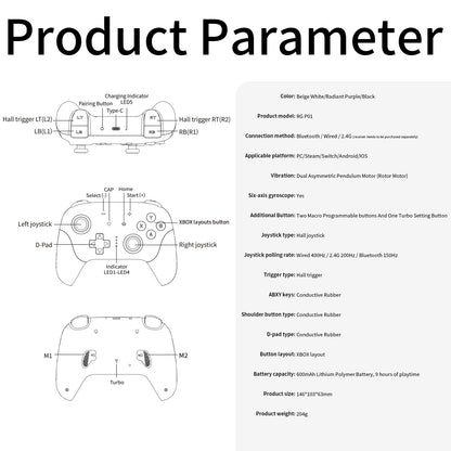 ANBERNIC RG P01 Retro Games Controller Wired/Wireless Bluetooth RGB Hall Effect Joystick XBOX Gamepad for PC Android IOS Steam