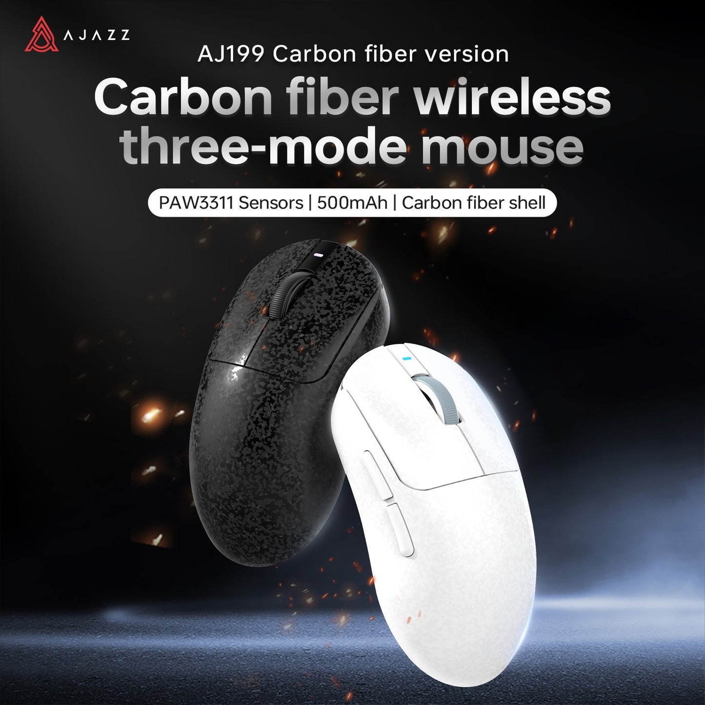 AJAZZ AJ199 Mouse Gamer Sem Fio PAW3311 24000DPI Leve Bluetooth/Com Fio em Fibra de Carbono para PC Laptop Gamer