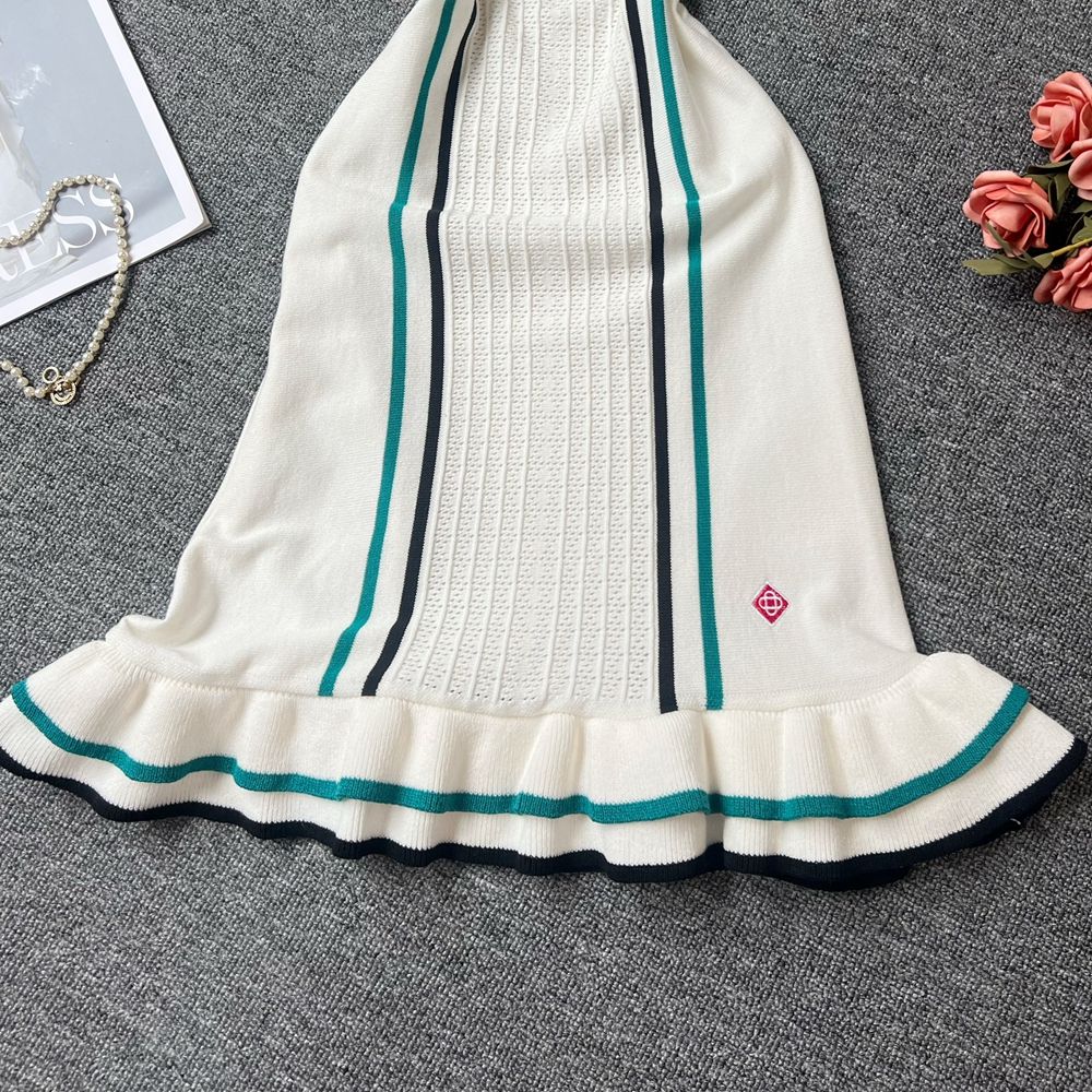 YuooMuoo Women Dress 2025 Summer Vintage Turn-down Collar Knitted Mini Dress Lad