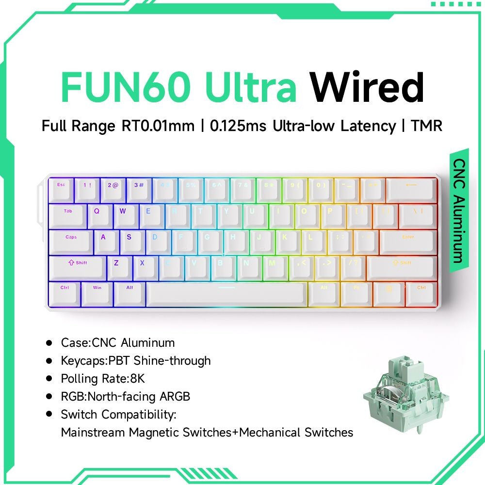 Akko MonsGeek FUN60 Teclado Mecânico Interruptor Magnético Teclados Gamer 60% Gatilho Rápido 0,01mm 8K ARGB HE/TMR Teclado Personalizado