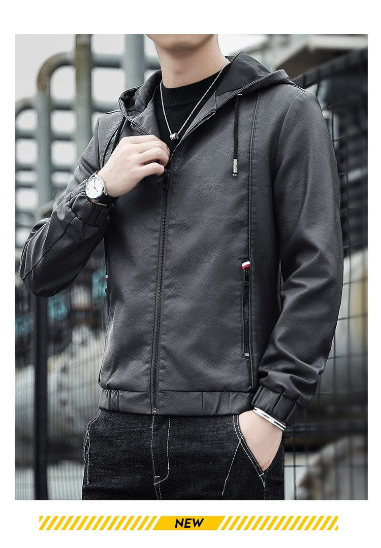 Fashion Men's New Hoodie Leather Jackets Autumn Casual Clothing Jacket Biker Motorcycle Slim Leisure Coats Windproof Warm 4Xl