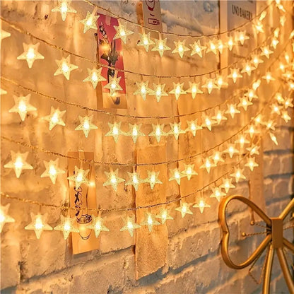 1PC 10/20/30/40 LED Star String Lights Battery Operated Fairy Lights For Christmas Tree Bedroom Room Party Home Wedding Decor