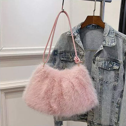 Fashion Luxury Faux Rabbit Fur Plush Shoulder Bag High-End Women's Tote Handbag for Stylish Gift Sending