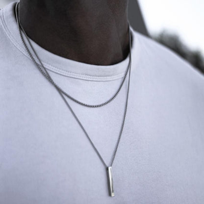 Vnox Colares de Barra Vertical 3D para Homens, Pingente Geométrico de Aço Inoxidável em Camadas, Corrente Cubana de Corda de Trigo em Camadas, Colar Masculino