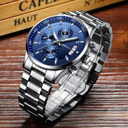 CRRJU Men Quartz Wristwatches Luxury Brand Sporty Chronograph Watches with 316 Stainless Steel Luminous Hands Male Clock Red