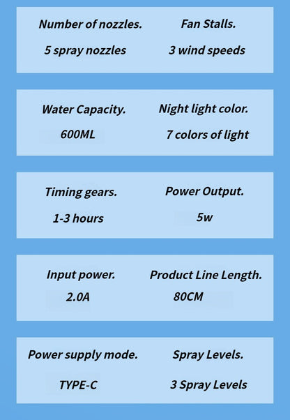 Multi-Function Mist Fan with Oscillating Air Conditioner, Aromatherapy, Colorful Lights & Timer for Home Office Use