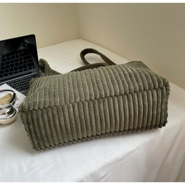 Large Capacity Striped Velvet Handbag Shoulder Bag for Woman Handbags Crossbody Bags, Versatile Letter Corduroy Women's Tote Bag