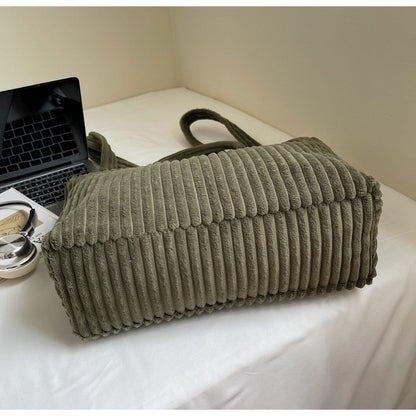 Large Capacity Striped Velvet Handbag Shoulder Bag for Woman Handbags Crossbody Bags, Versatile Letter Corduroy Women's Tote Bag